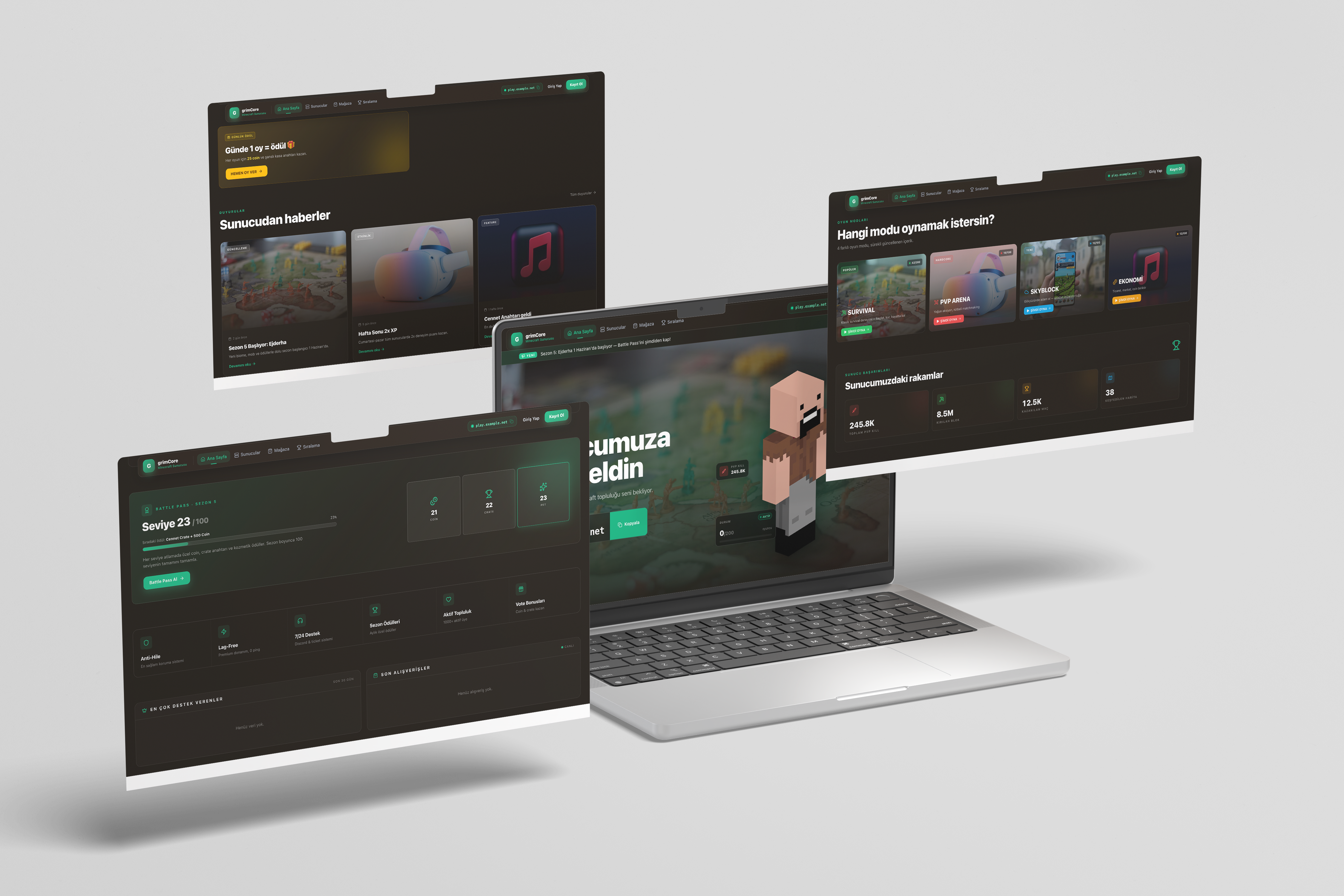 mcpanel2 · Minecraft Yönetim Paneli mockup